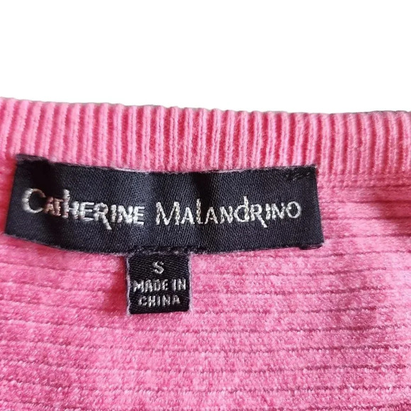 Catherine Malandrino Sweater Womens Size Small Pink Ribbed Knit Shoulder Button - Picture 3 of 5